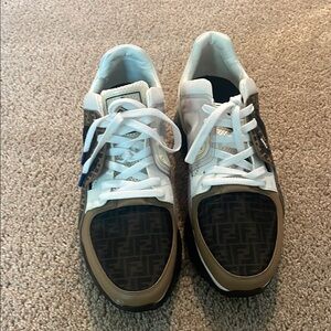 Fendi Men's White and Brown Sneakers